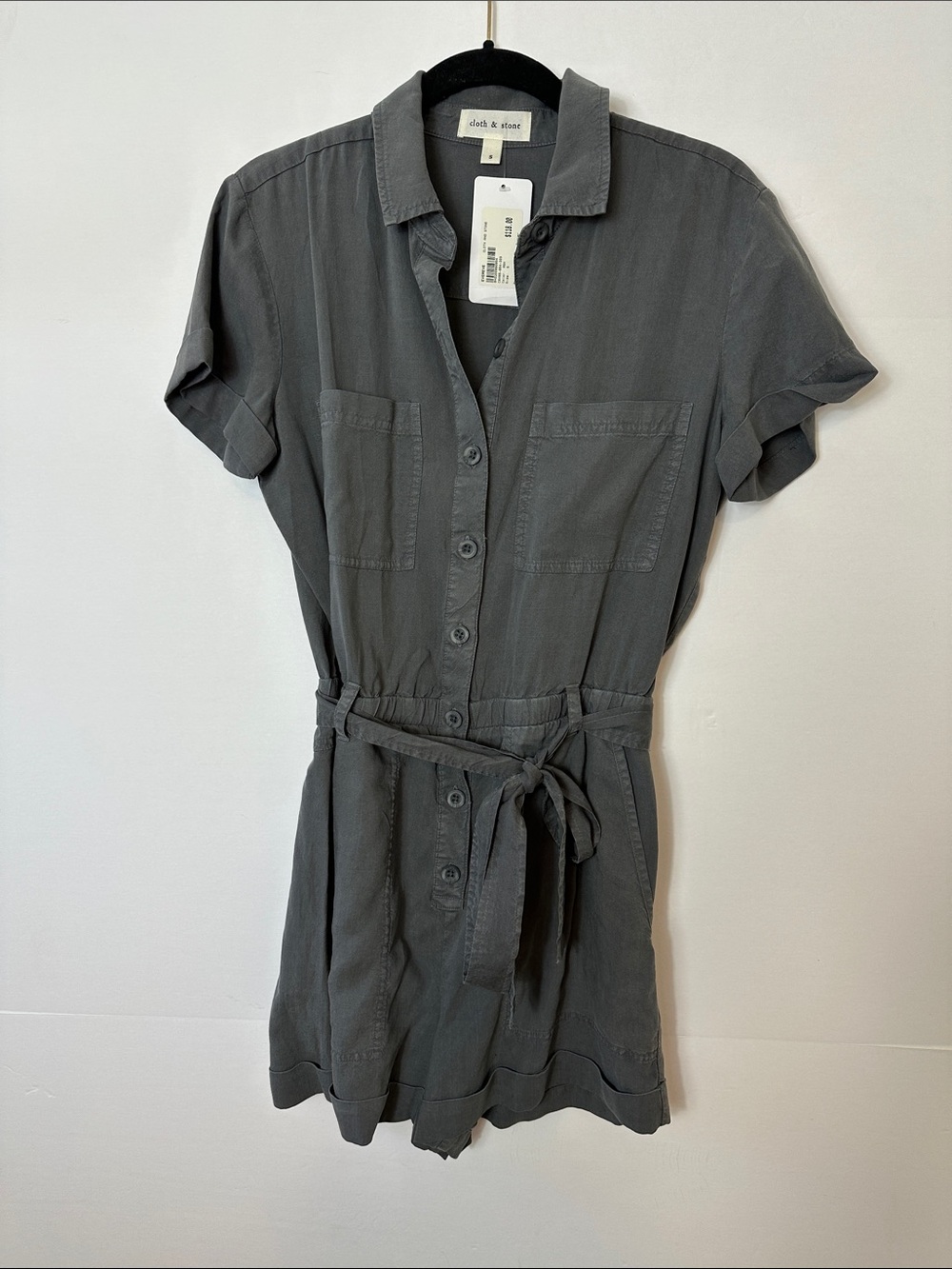 cloth & stone Charcoal Button-Front Tie-Waist Tunic